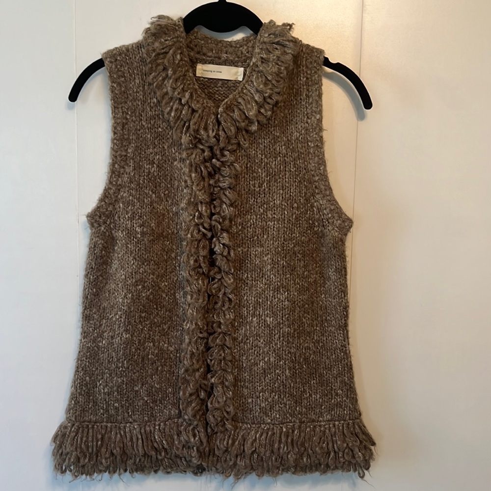 Anthropologie Sleeping on Snow Brown sweater vest, small, fringe detail